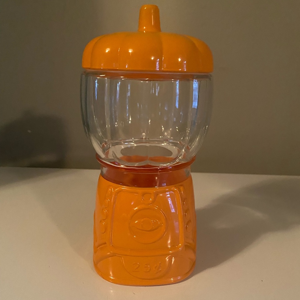 Glass Pumpkin Gumball Machine Candy Dish
